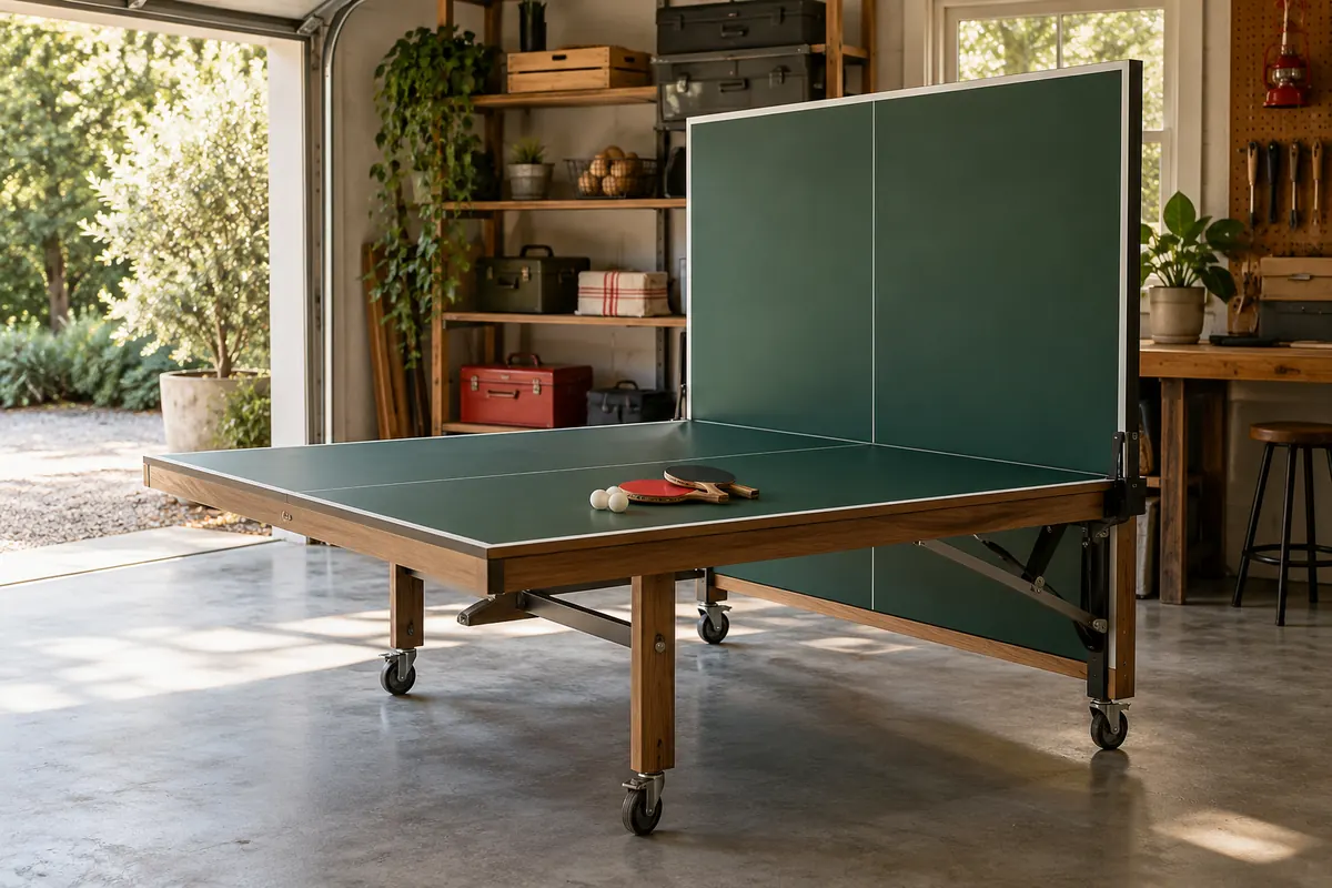Photo d’ambiance : tables de ping-pong d’intérieur et d’extérieur, pliables, mini, raquettes et housses